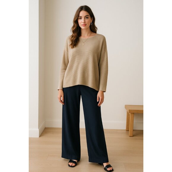 Eileen Fisher Organic Linen Cotton Ribbed Knit Tunic Sweater XL Beige Minimalist - Picture 1 of 12